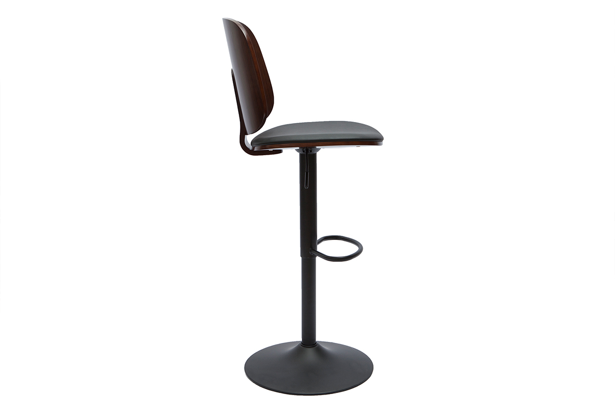 Tabouret de bar ajustable noir et noyer BECK