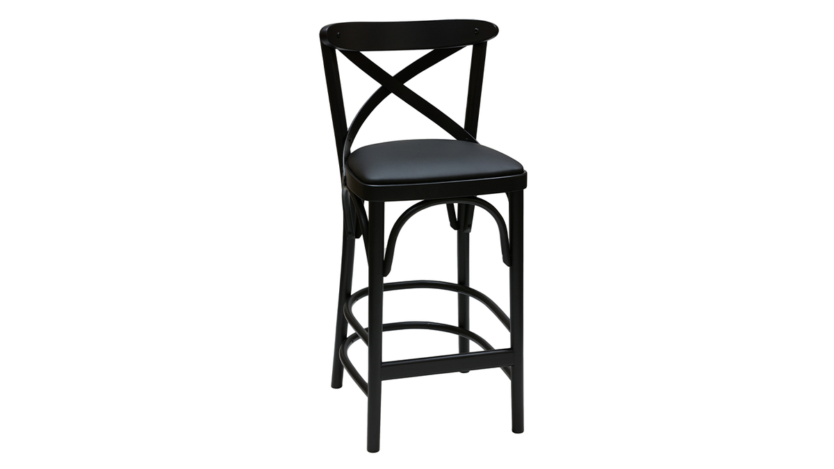 Tabouret de bar bistrot htre massif noir H65 cm MARCEL