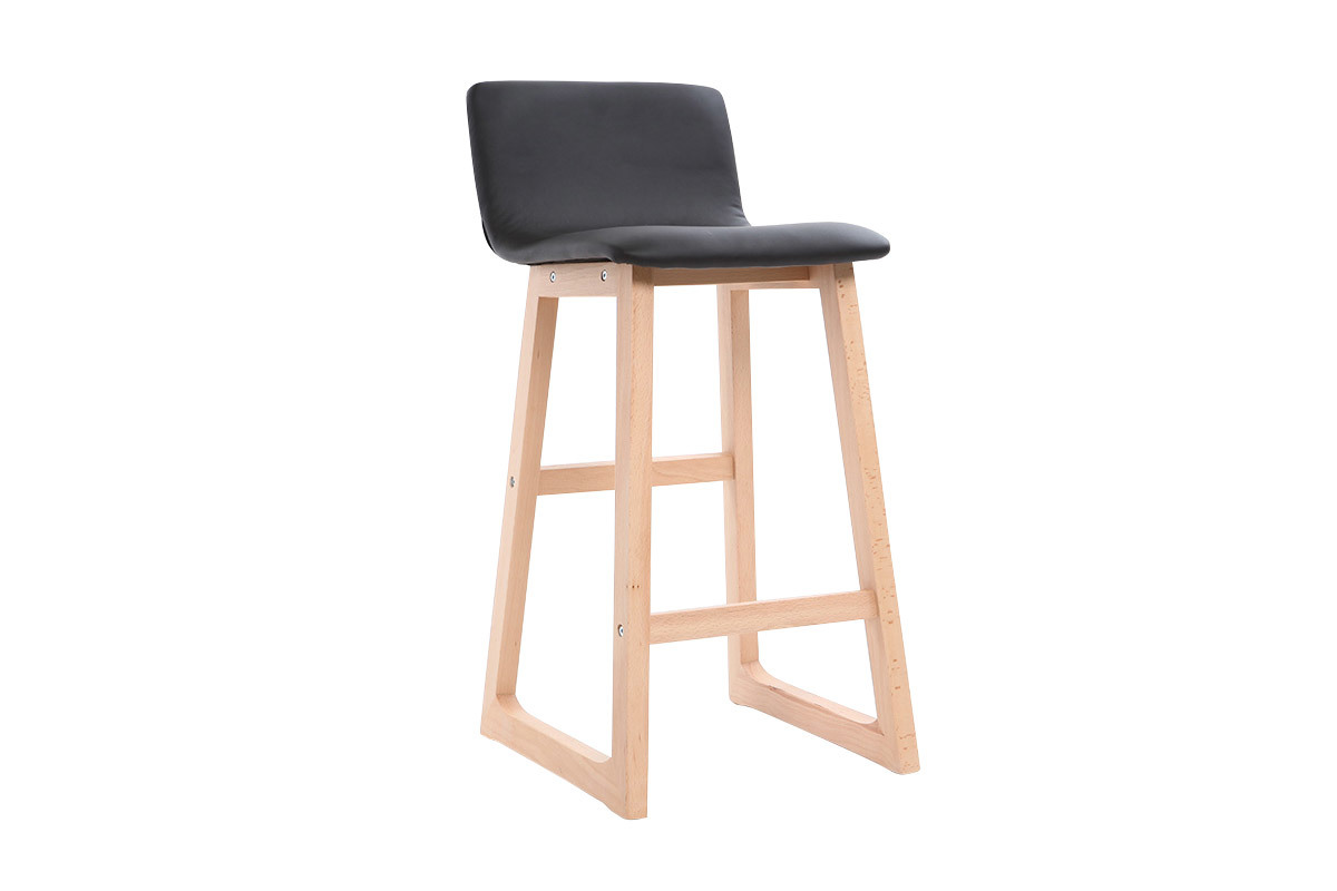 Tabouret de bar bois clair et PU noir 65cm lot de 2 OSAKA