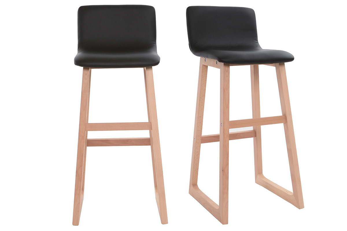 Tabouret de bar bois clair et PU noir 72cm lot de 2 OSAKA