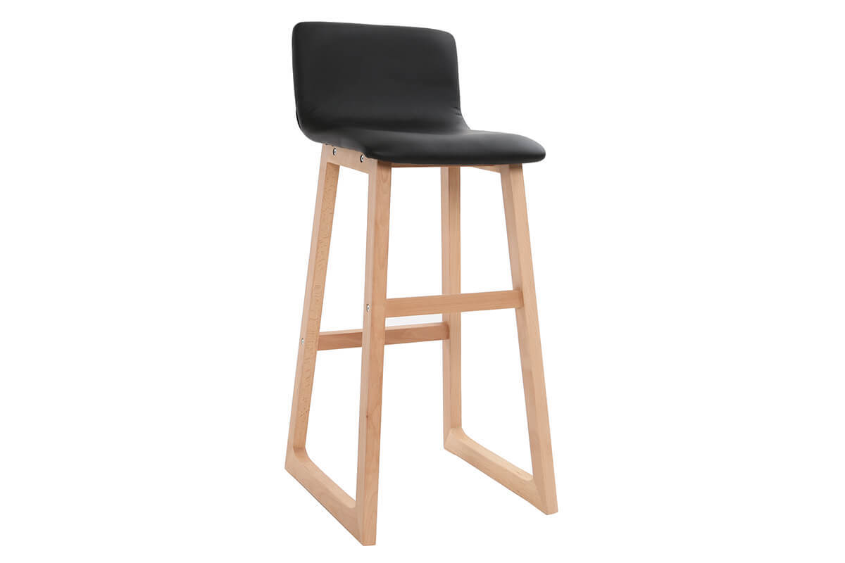 Tabouret de bar bois clair et PU noir 72cm lot de 2 OSAKA