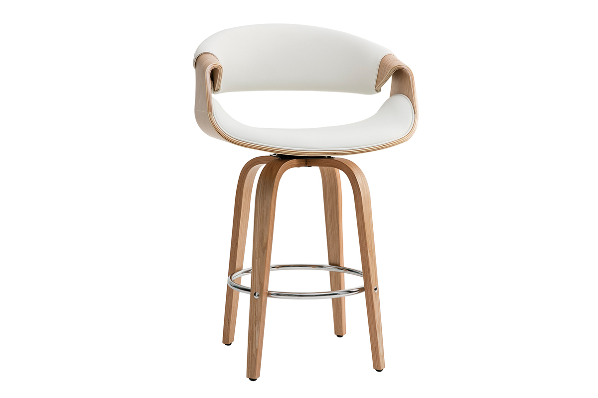 Tabouret de bar design blanc et bois clair 65 cm ARAMIS