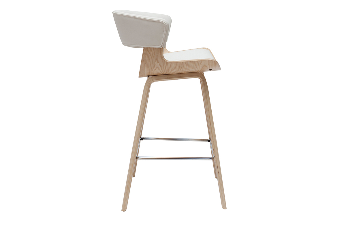 Tabouret de bar design blanc et bois clair H65 cm SYRAH