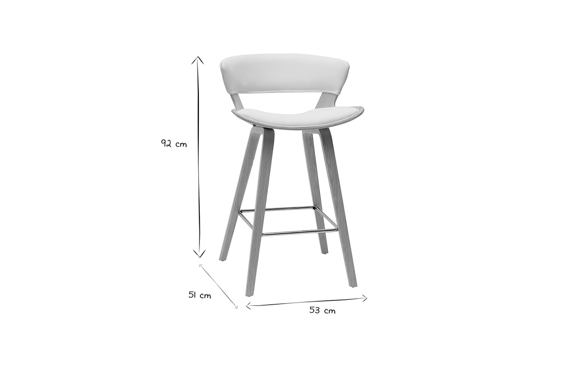 Tabouret de bar design blanc et bois clair H65 cm SYRAH