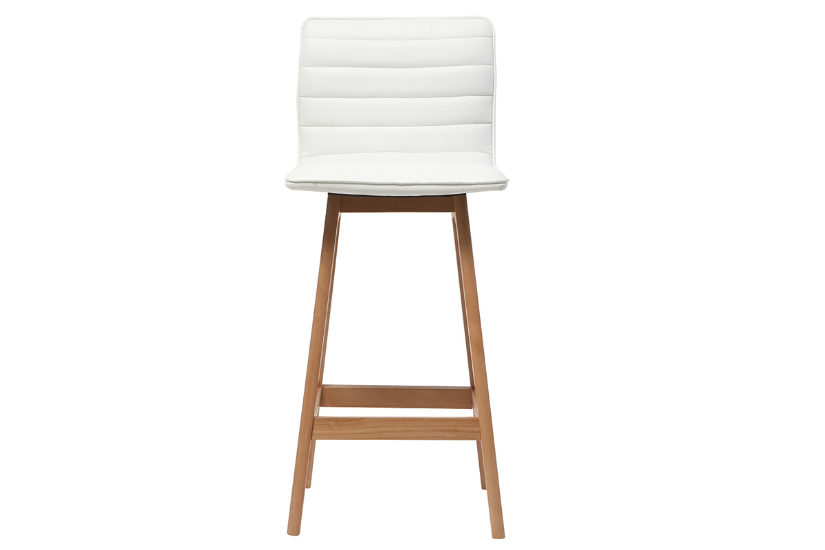 Tabouret de bar design bois et blanc 65 cm (lot de 2) EMMA