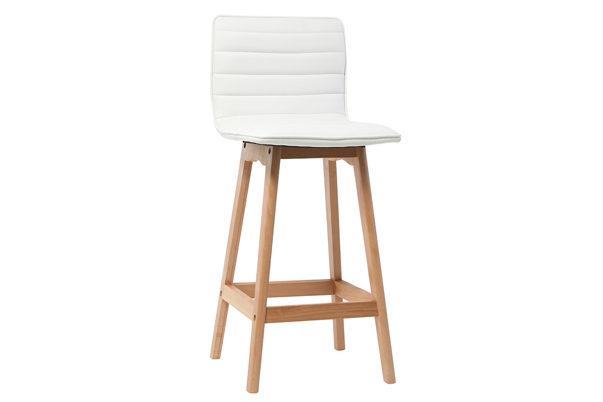 Tabouret de bar design bois et blanc 65 cm (lot de 2) EMMA