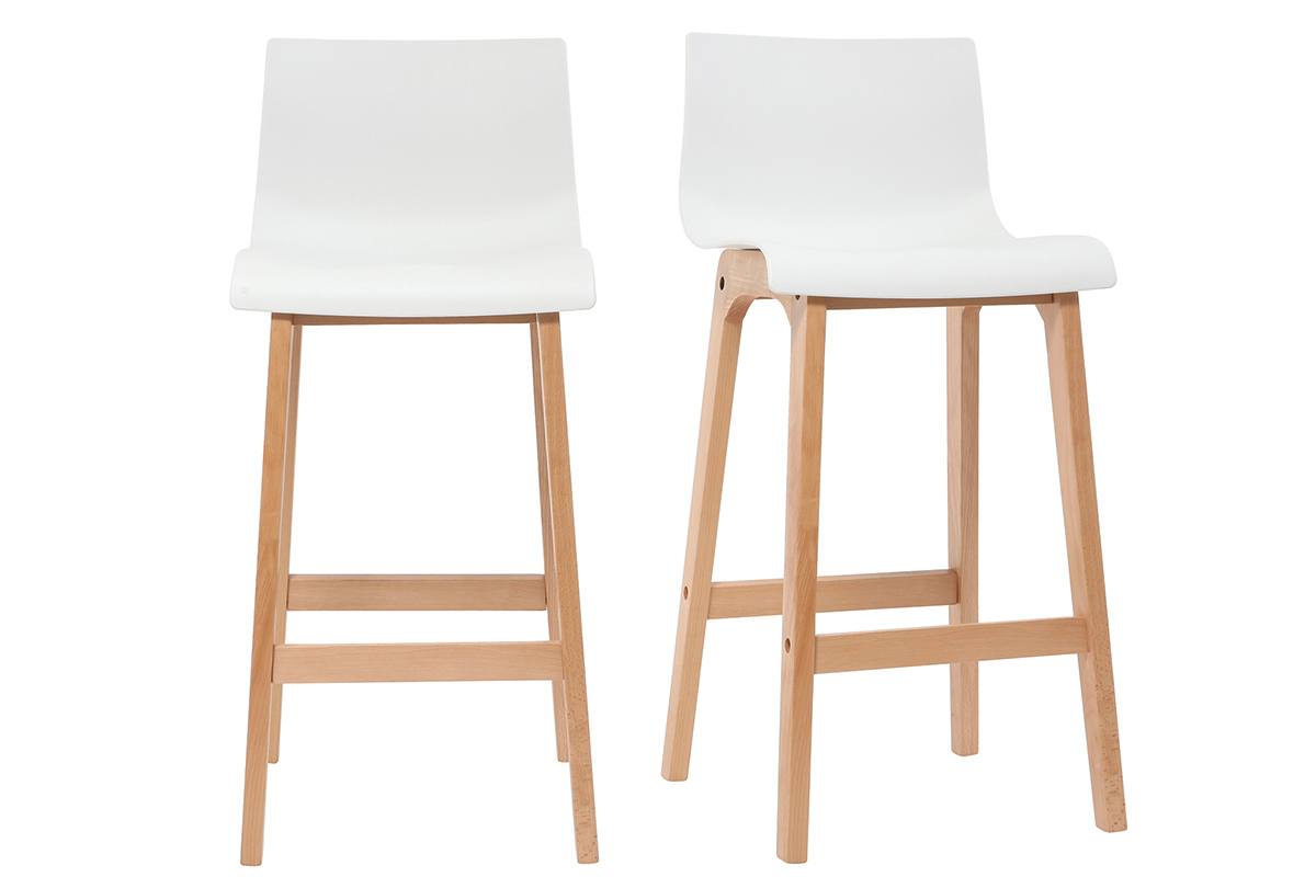 Tabouret de bar design bois et blanc 75 cm (lot de 2) NEW SURF