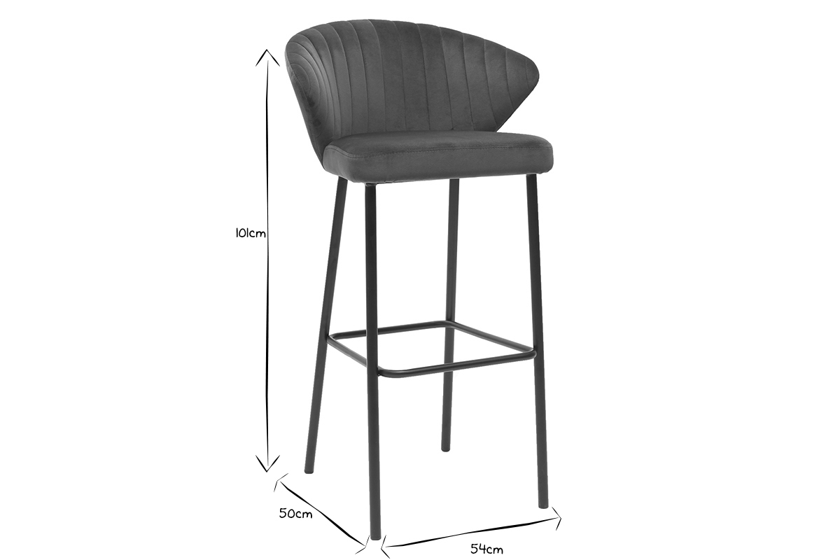 Tabouret de bar design en tissu velours gaufr bleu canard H78 cm DALLY