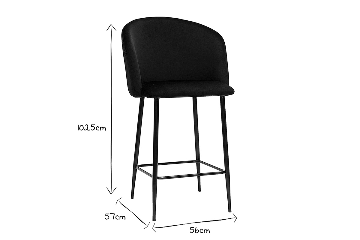 Tabouret de bar design en velours noir H68 cm VANITY