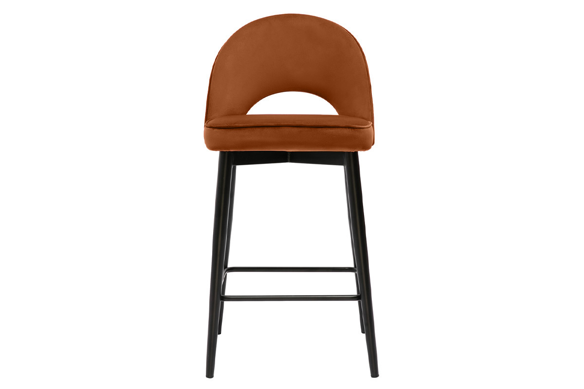 Tabouret de bar design en velours terre brle et mtal H69 cm BELLEROSE