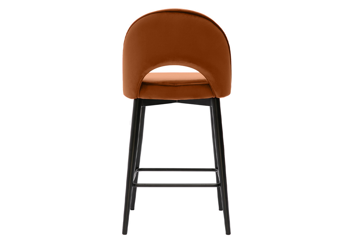 Tabouret de bar design en velours terre brle et mtal H69 cm BELLEROSE