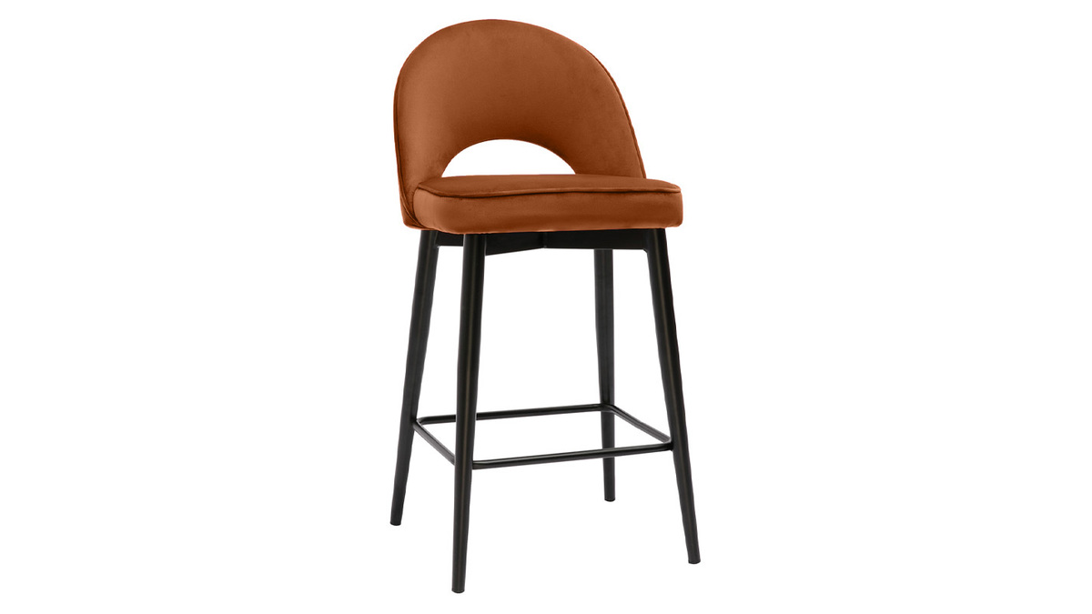 Tabouret de bar design en velours terre brle et mtal H69 cm BELLEROSE