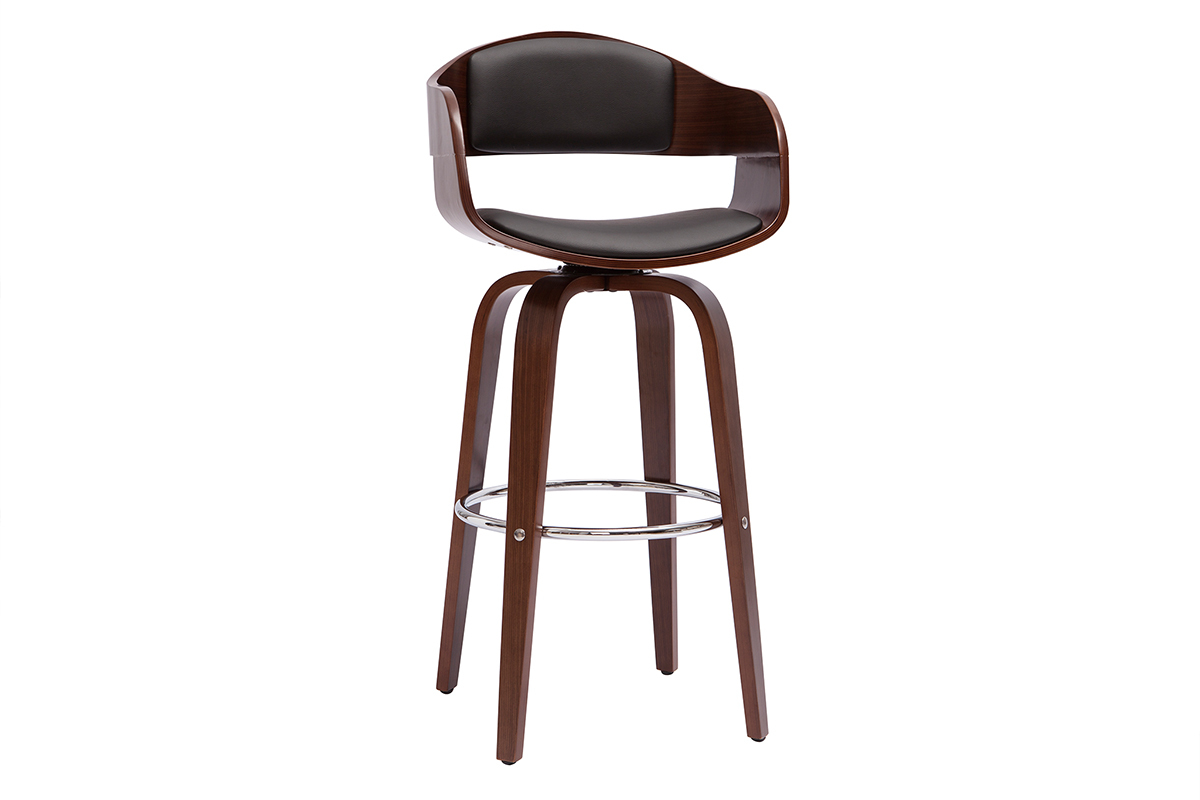 Tabouret de bar design noir et bois fonc noyer H65 cm pivotant 360 GAO