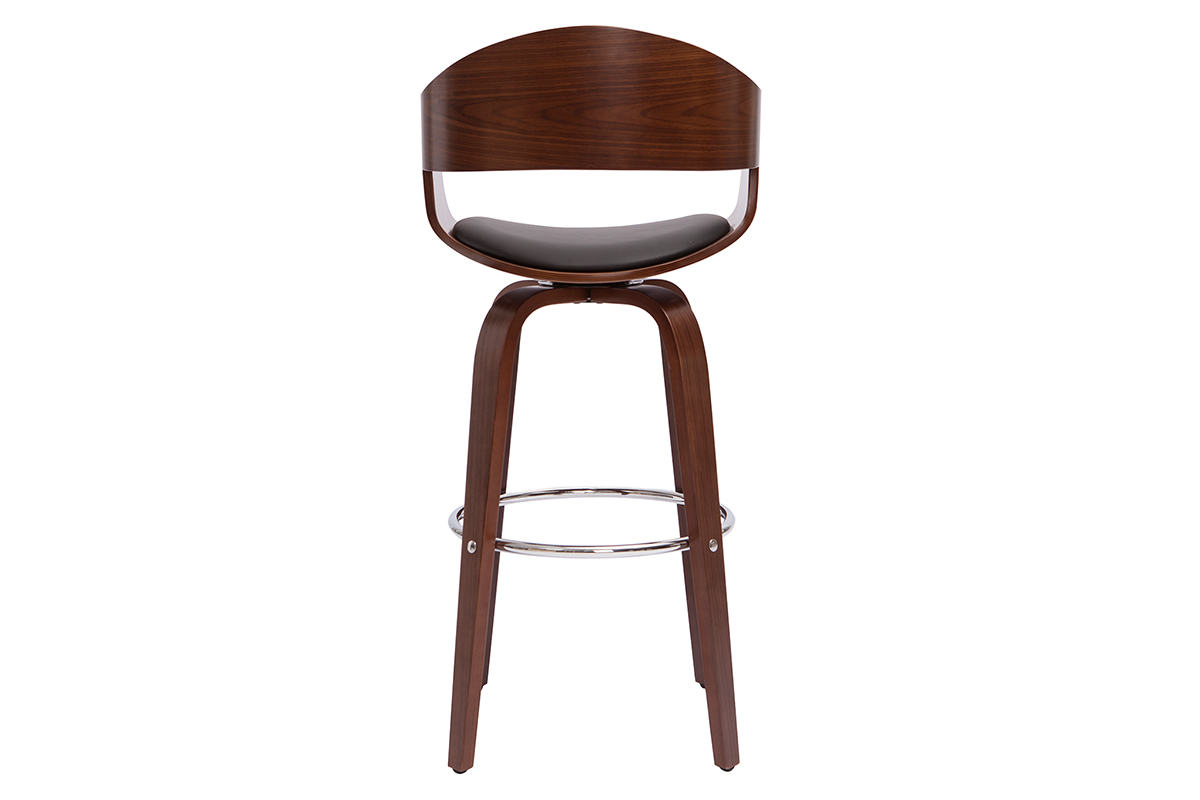 Tabouret de bar design noir et bois fonc noyer H65 cm pivotant 360 GAO