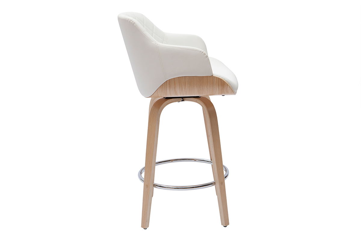 Tabouret de bar design pivotant 360 blanc et bois clair H65 cm LUCIEN