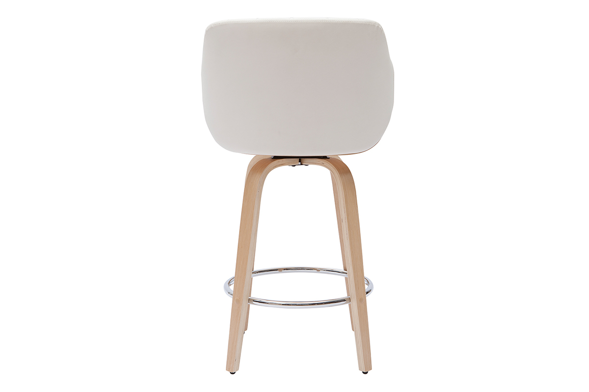 Tabouret de bar design pivotant 360 blanc et bois clair H65 cm LUCIEN