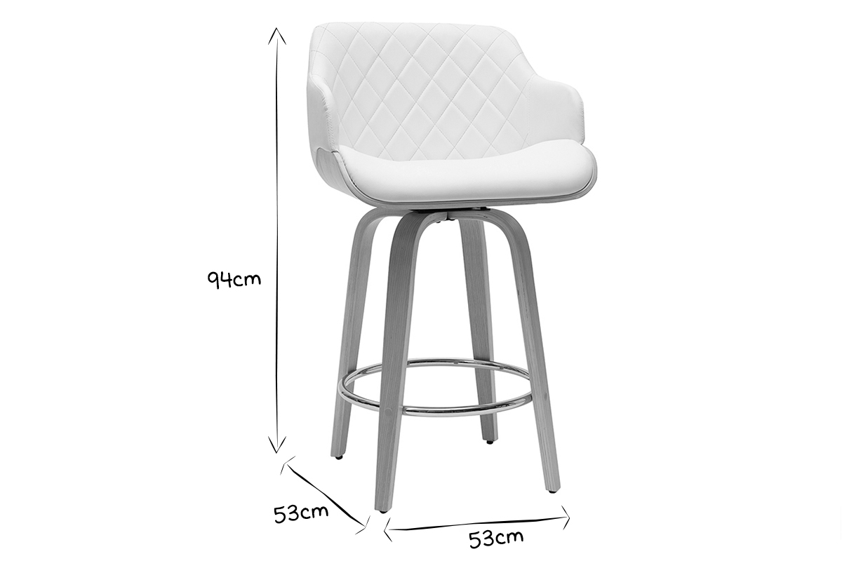 Tabouret de bar design pivotant 360 blanc et bois clair H65 cm LUCIEN