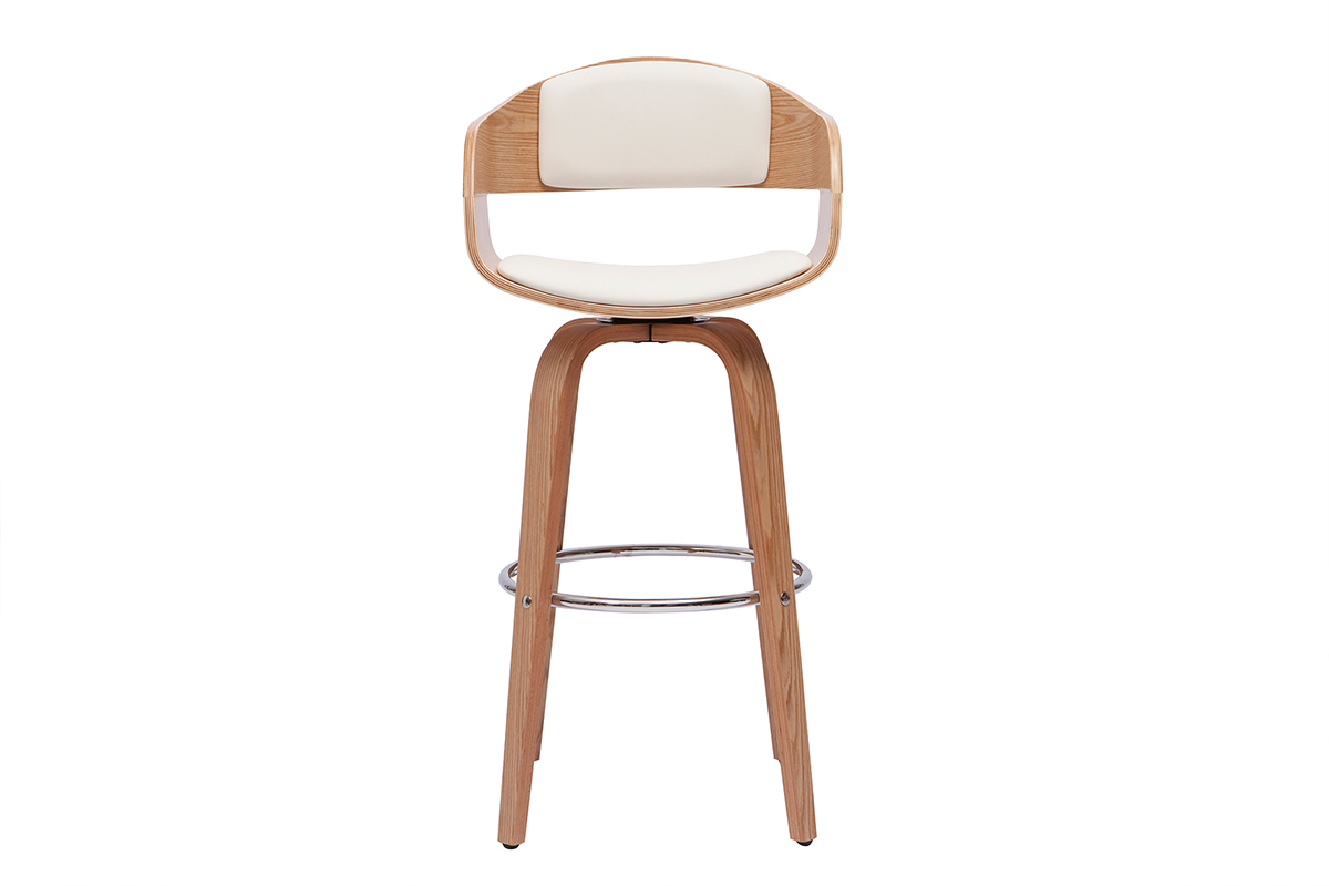 Tabouret de bar design pivotant blanc et bois clair H65 cm GAO