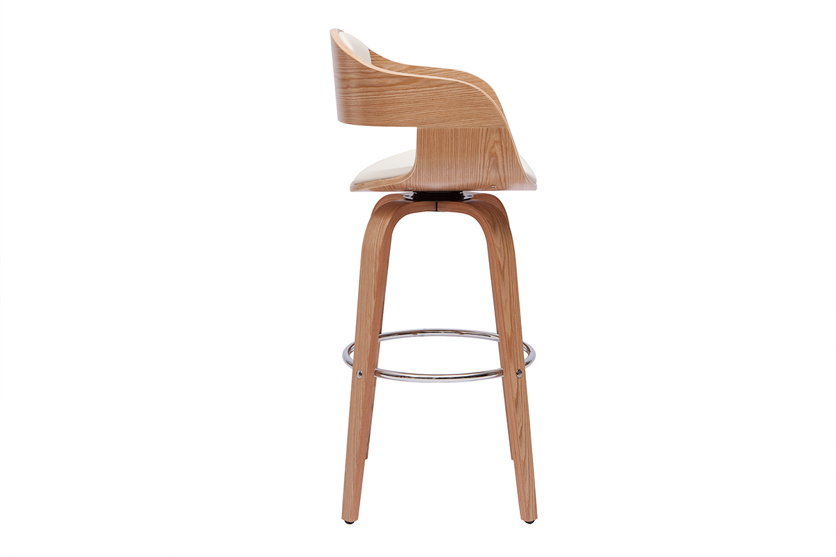 Tabouret de bar design pivotant blanc et bois clair H65 cm GAO