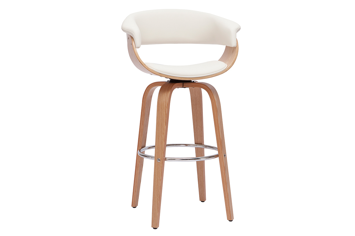 Tabouret de bar design pivotant blanc et bois clair H67 cm OKTAV