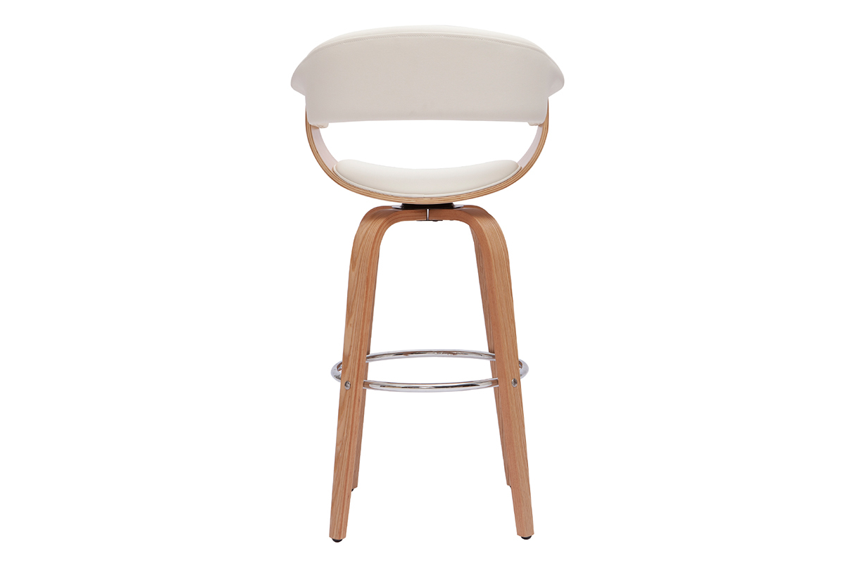 Tabouret de bar design pivotant blanc et bois clair H67 cm OKTAV