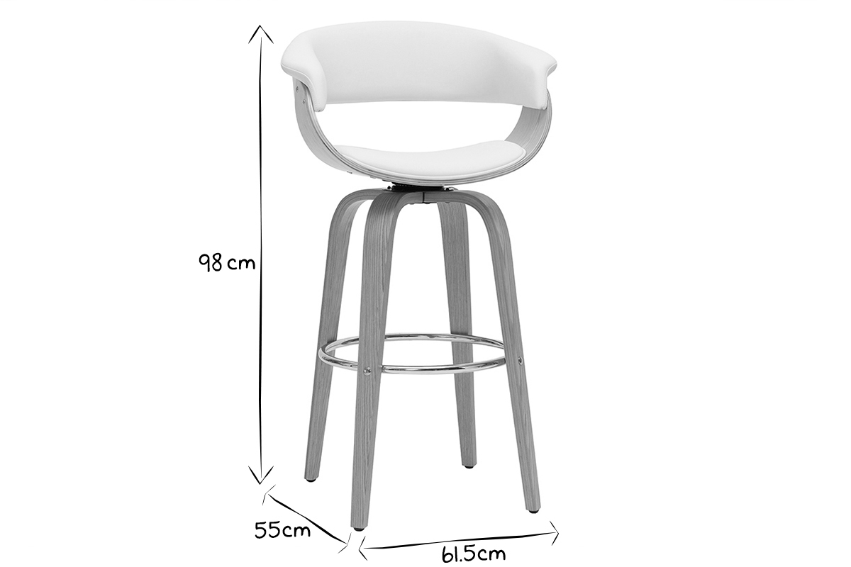 Tabouret de bar design pivotant blanc et bois clair H67 cm OKTAV