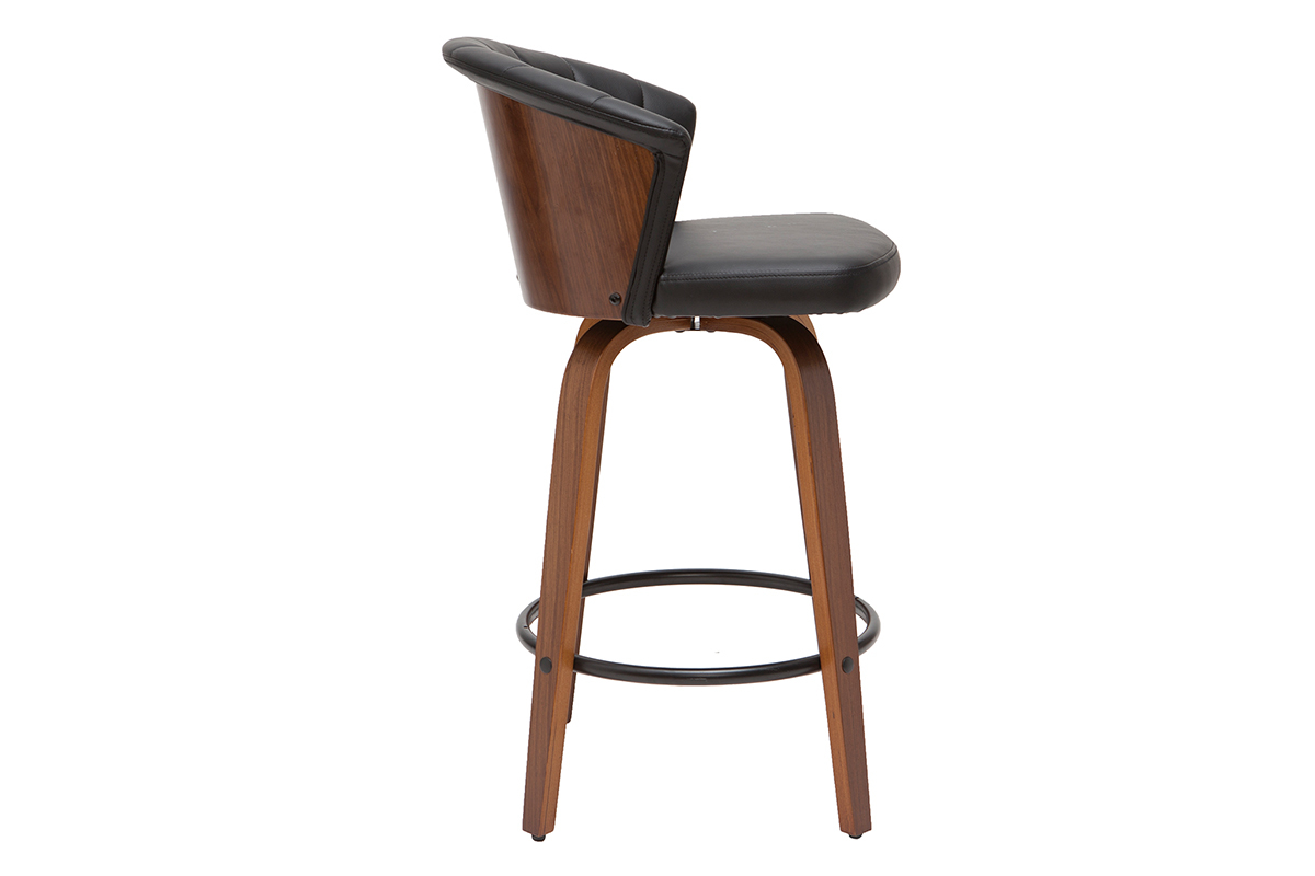 Tabouret de bar design pivotant noir et bois fonc H65cm ALBIN