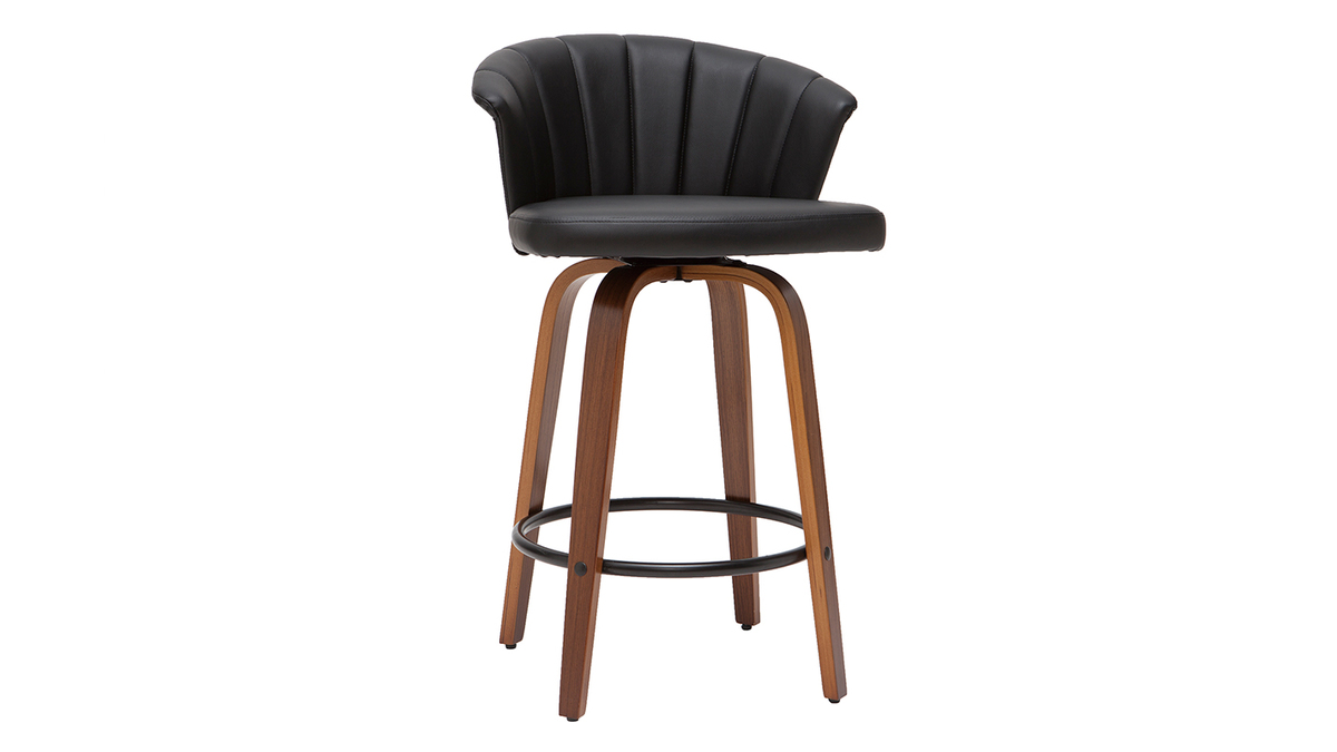 Tabouret de bar design pivotant noir et bois fonc H65cm ALBIN