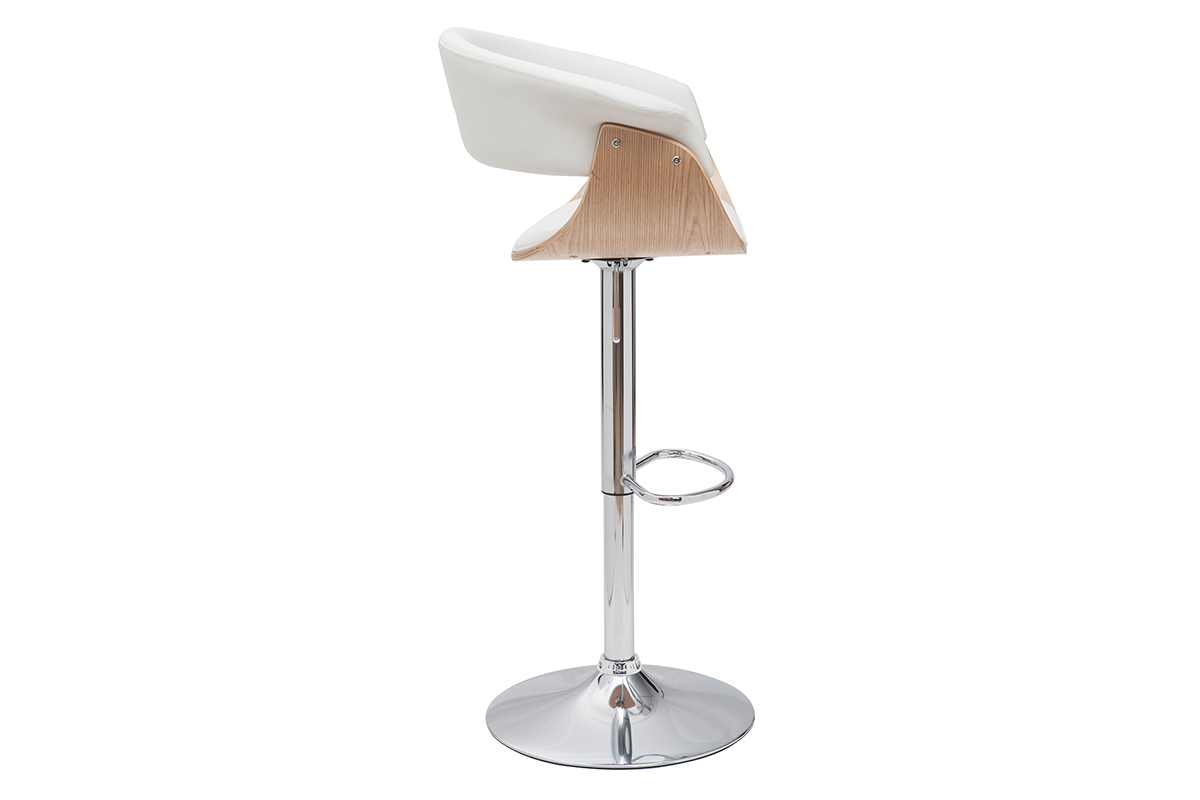 Tabouret de bar design rglable blanc et bois clair OKTAV