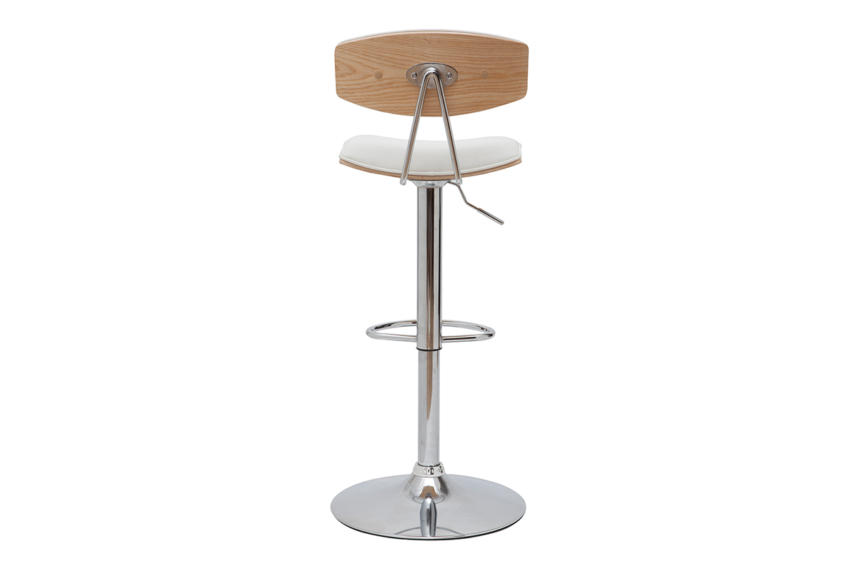 Tabouret de bar design rglable blanc et bois clair VASCO