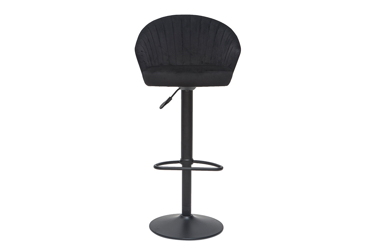 Tabouret de bar design rglable et pivotant en velours noir IZAAC