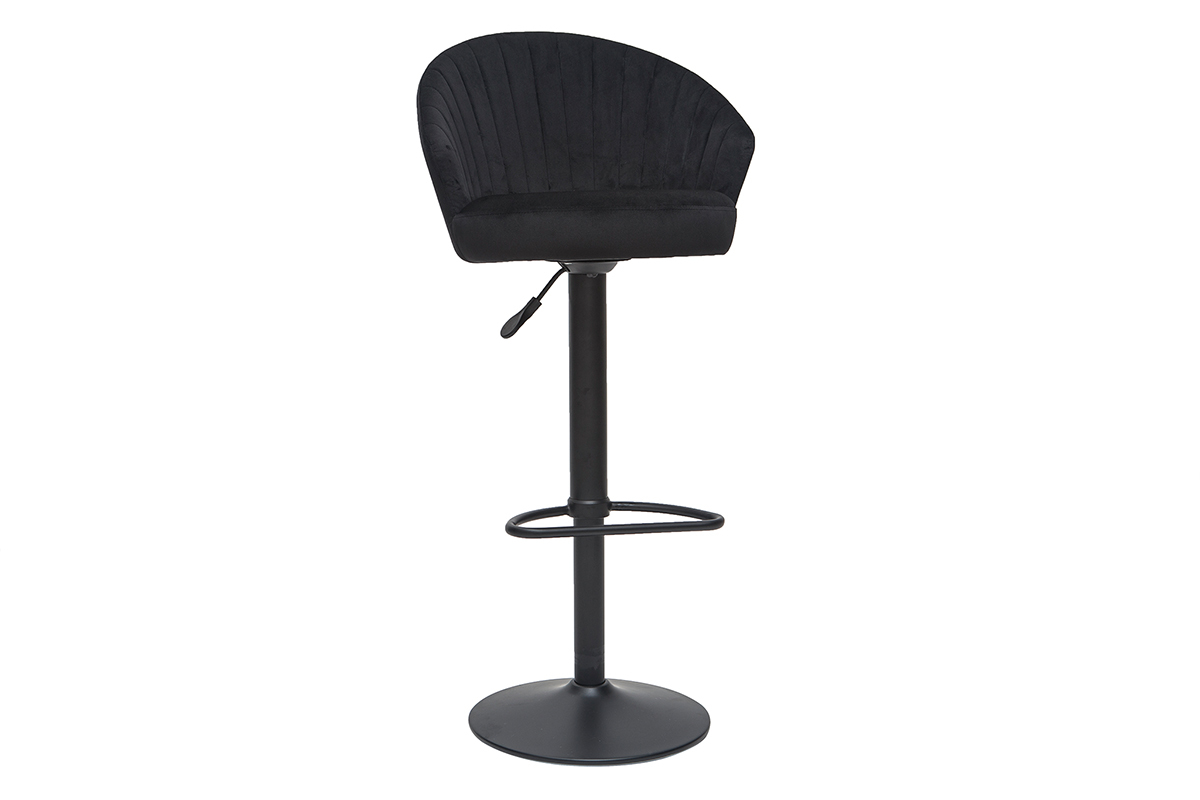 Tabouret de bar design rglable et pivotant en velours noir IZAAC