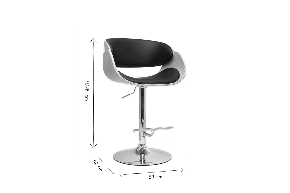 Tabouret de bar design rglable noir et bois clair BENT