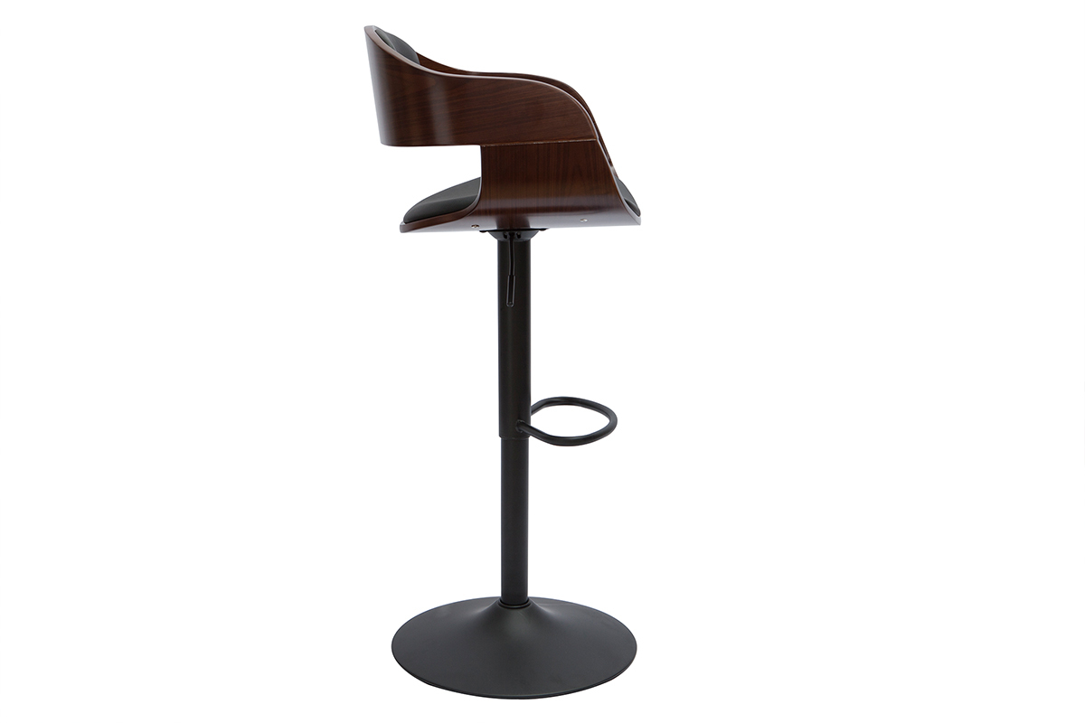 Tabouret de bar design rglable noir et bois fonc EUSTACHE