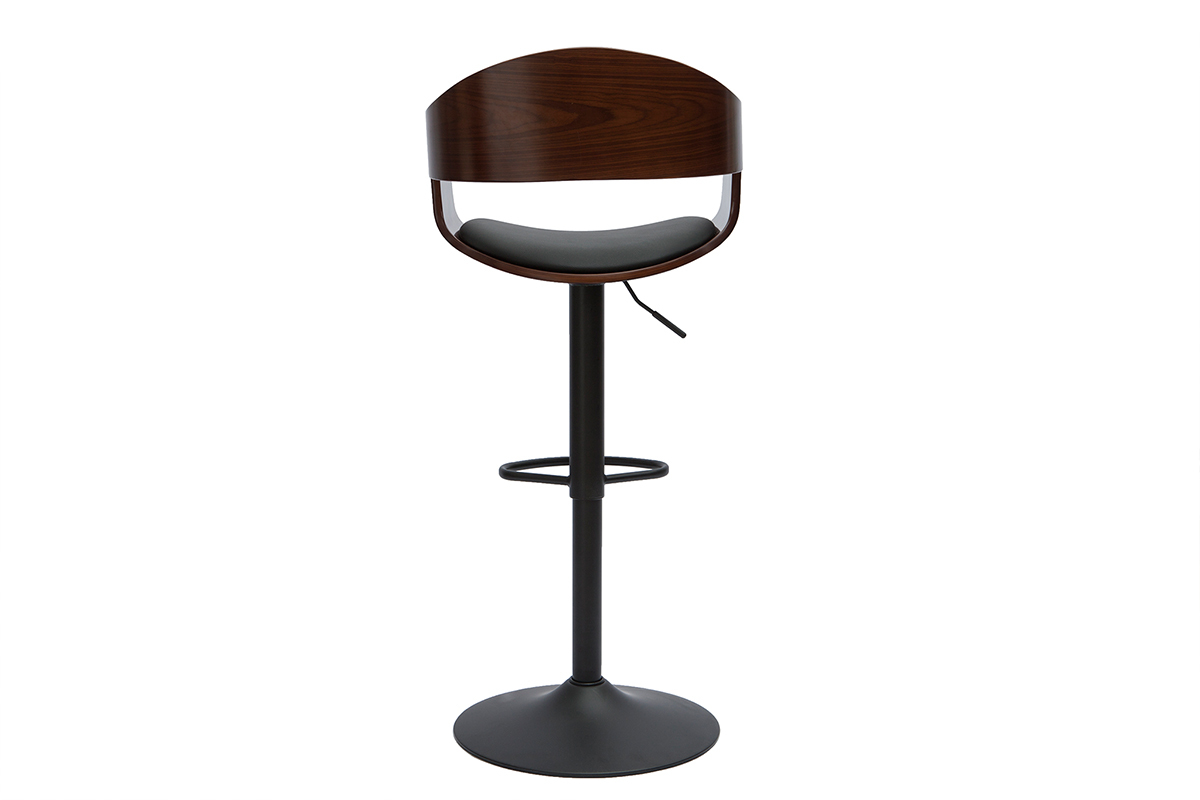 Tabouret de bar design rglable noir et bois fonc EUSTACHE