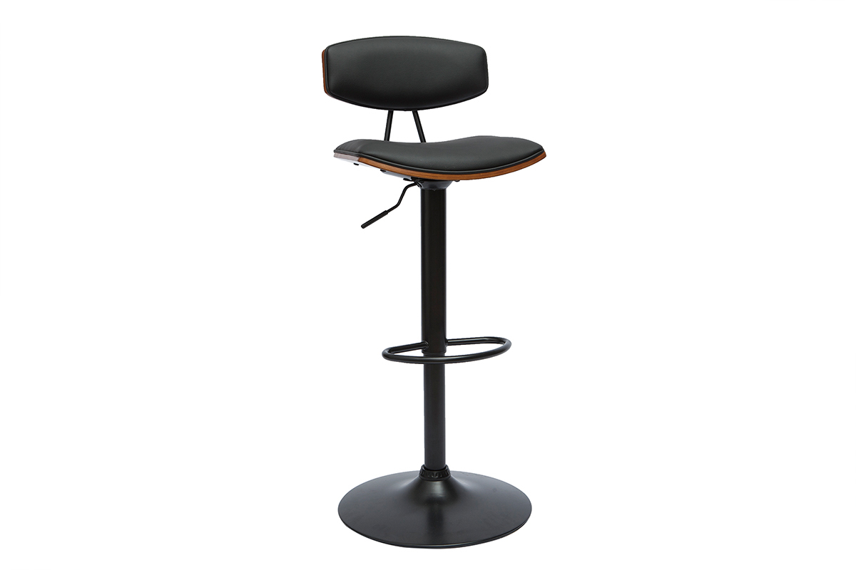 Tabouret de bar design rglable noir et bois fonc VASCO