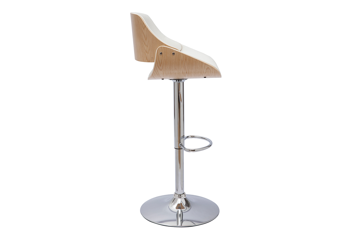 Tabouret de bar design rglable pivotant 360 blanc et bois clair CLASH