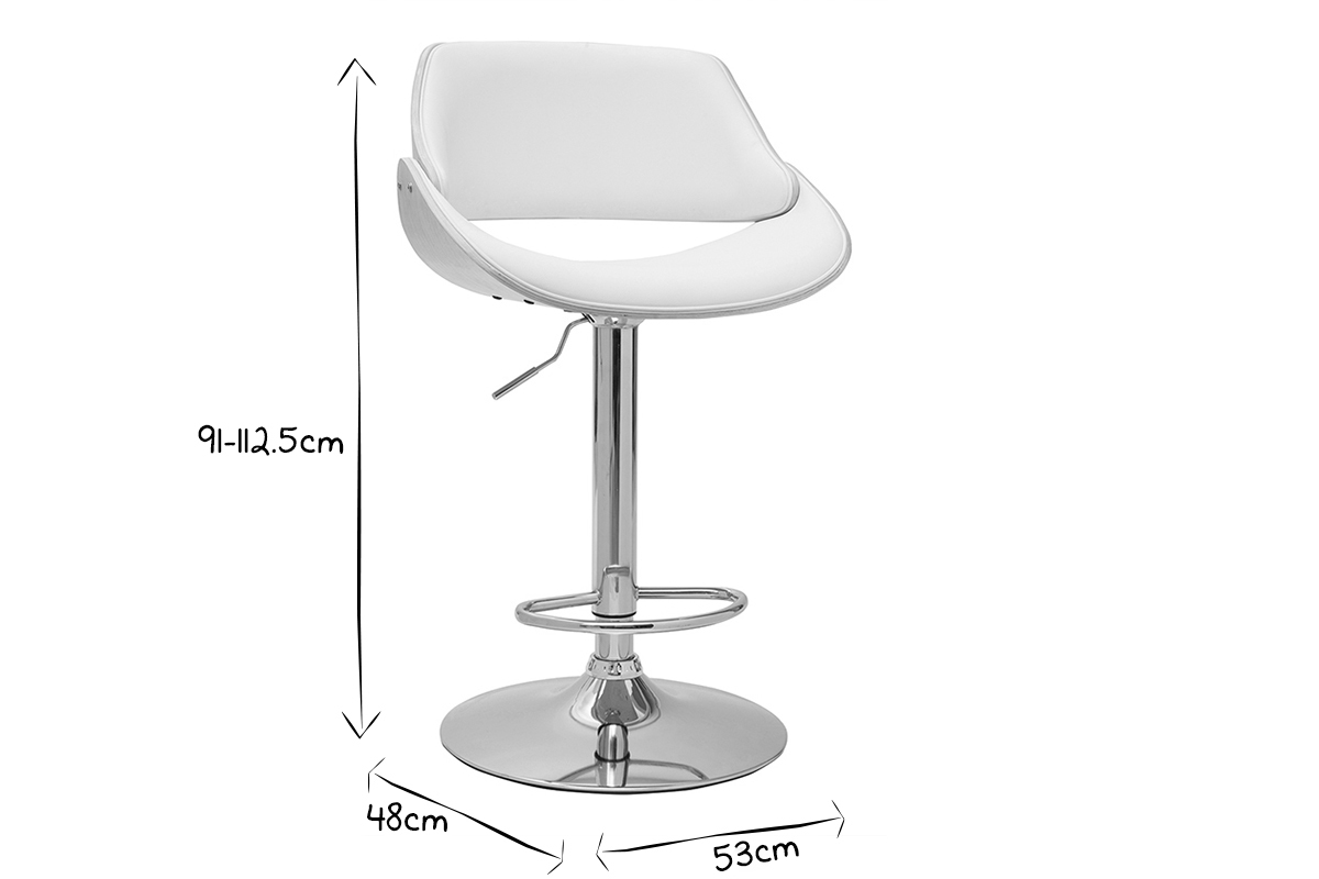 Tabouret de bar design rglable pivotant 360 blanc et bois clair CLASH