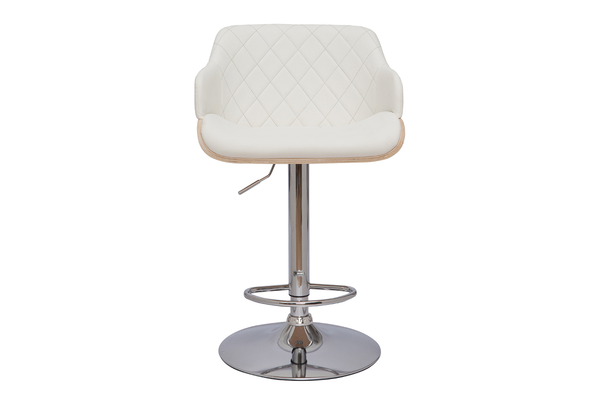 Tabouret de bar design rglable pivotant 360 blanc et bois clair LUCIEN