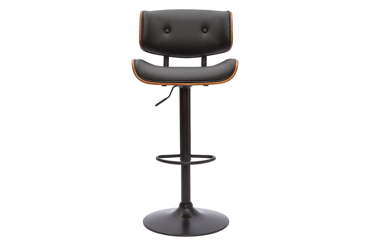 Tabouret de bar design rglable pivotant 360 noir et bois fonc BASILE