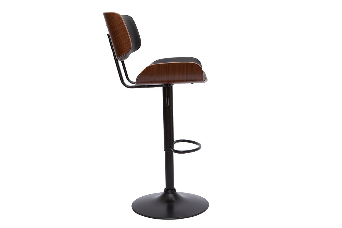 Tabouret de bar design rglable pivotant 360 noir et bois fonc BASILE