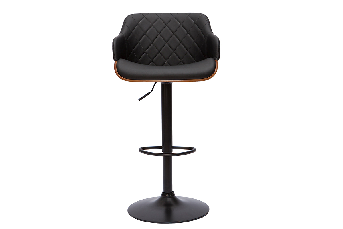 Tabouret de bar design rglable pivotant 360 noir et bois fonc LUCIEN