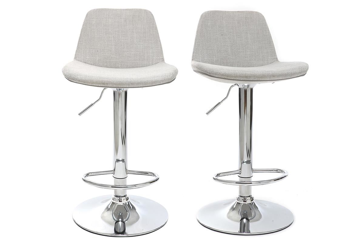 Tabouret de bar design tissu gris clair lot de 2 ZACK