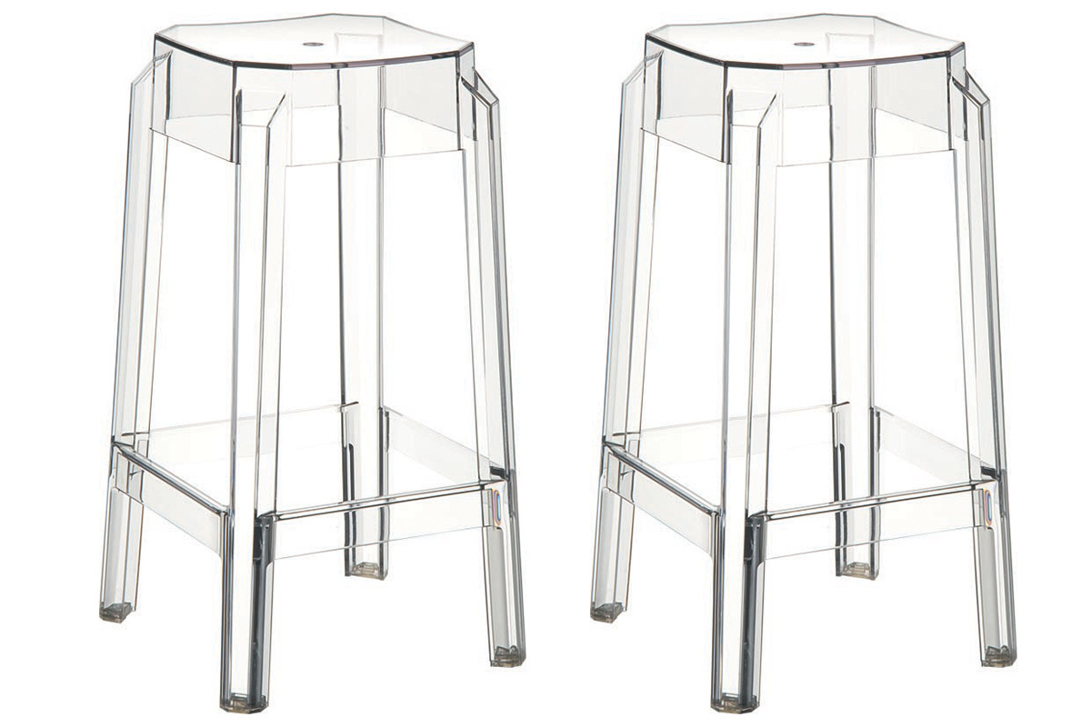 Tabouret de bar design transparent 65cm lot de 2 CLEAR