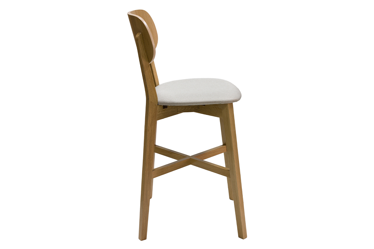 Tabouret de bar en bois clair chne massif et tissu beige H65 cm LUCIA