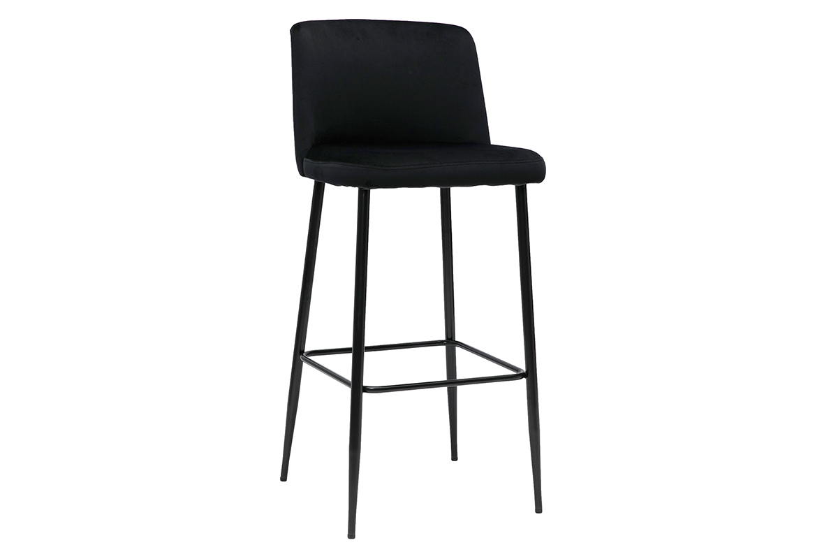 Tabouret de bar fixe velours noir et pied mtal noir H78 MONTI