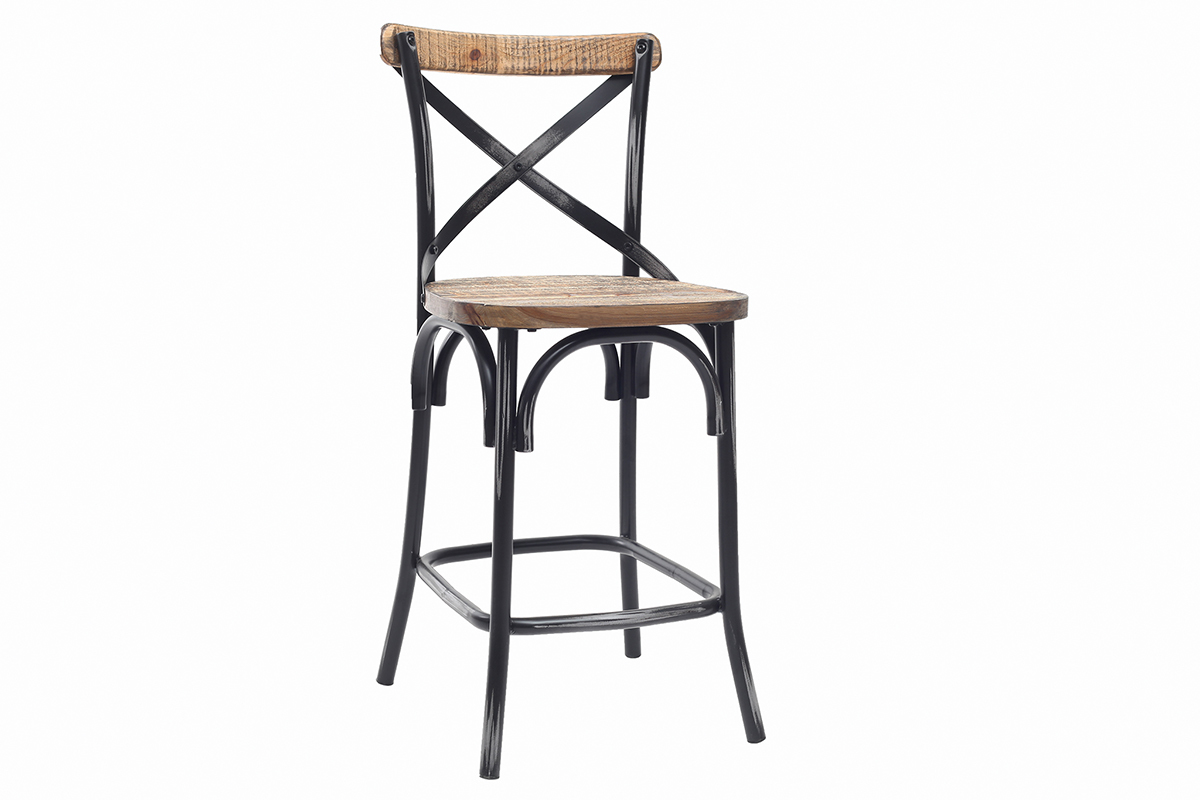 Tabouret de bar industriel en bois et mtal vieilli noir 65 cm JAKE