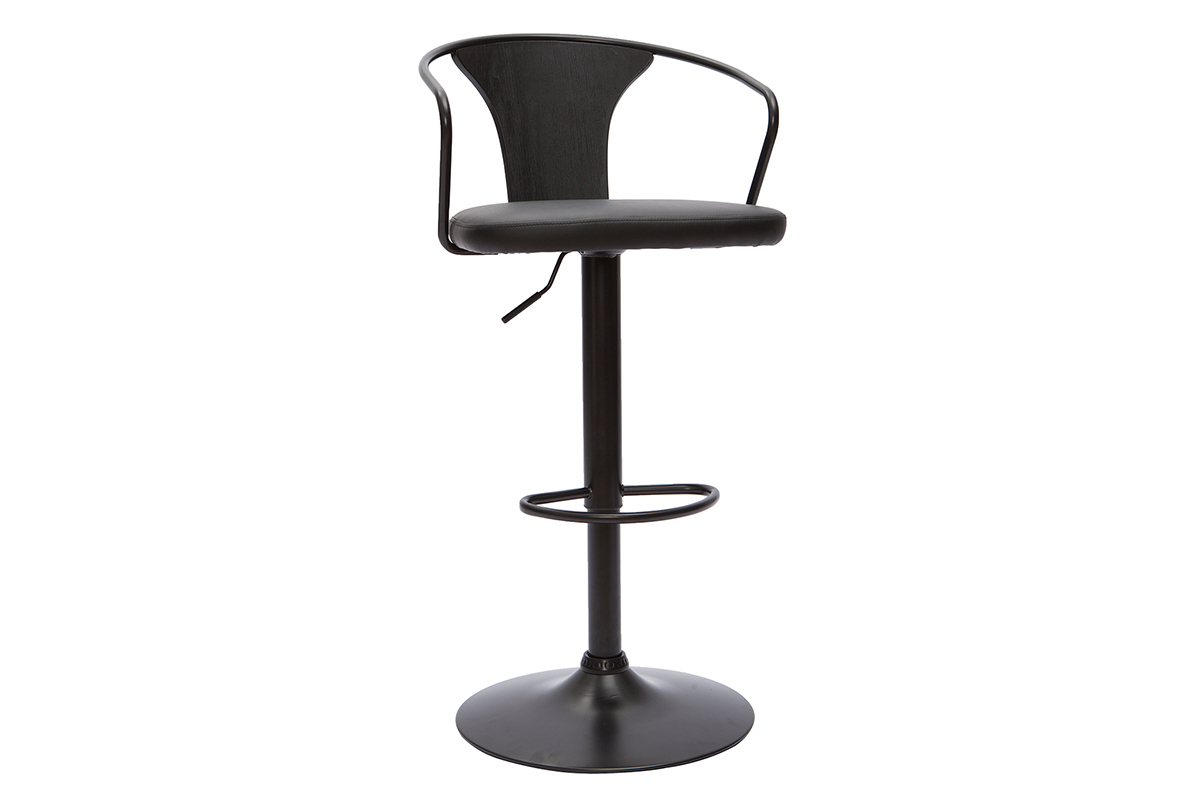 Tabouret de bar industriel noir rglable pivotant 360 BECKETT