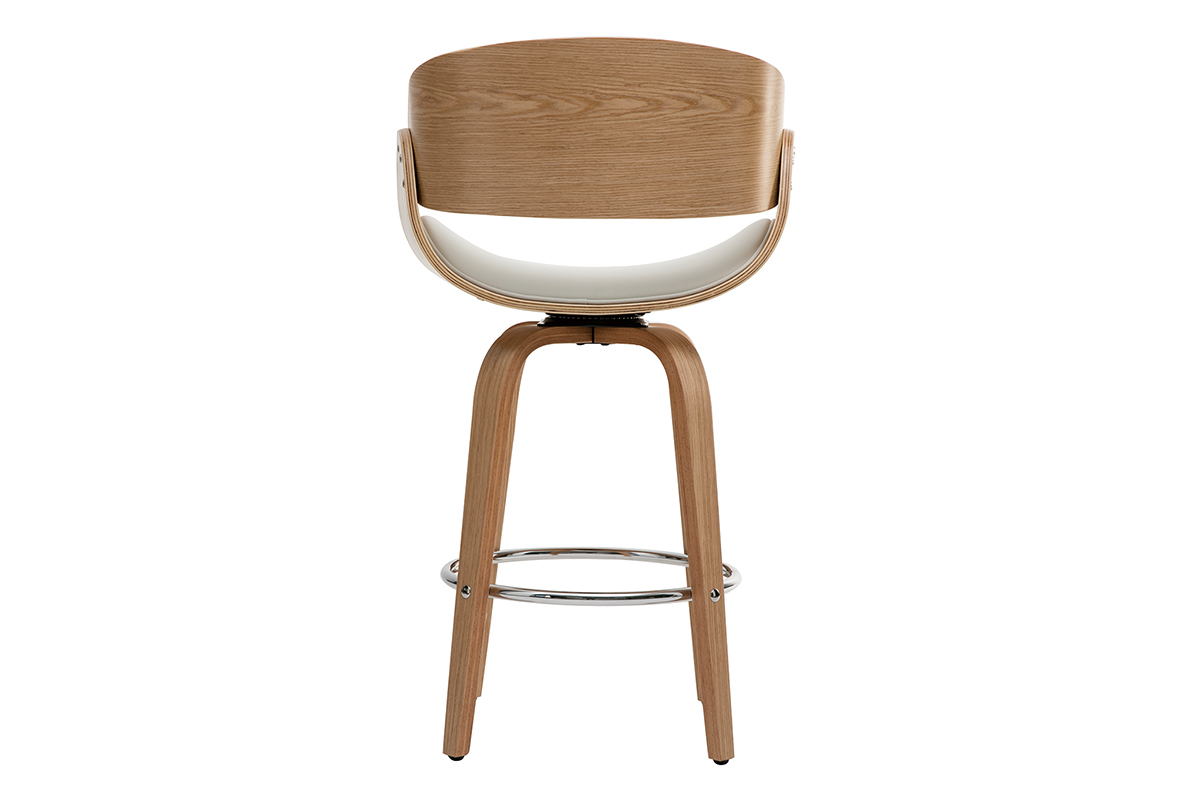 Tabouret de bar pivotant blanc et bois clair 65 cm BENT