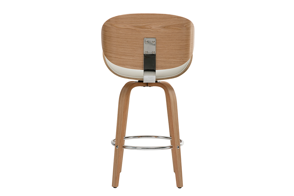 Tabouret de bar pivotant blanc et bois clair 65 cm WALNUT